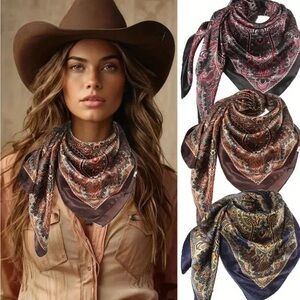 ARRIVING JULY 20th! - STUNNING 3 pc Bohemian Print Square Paisley Silk Scarves